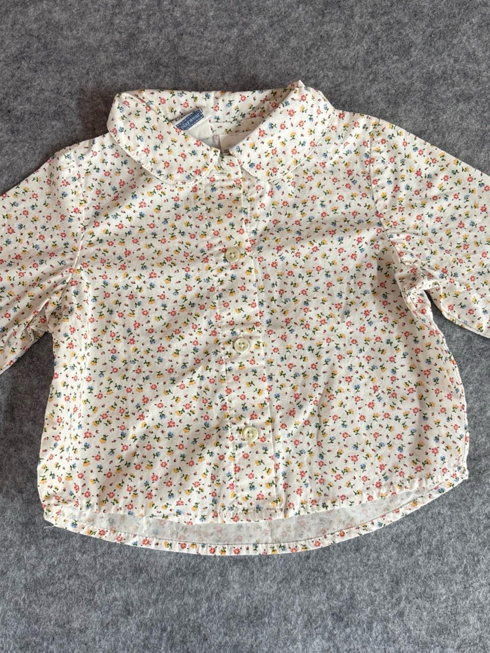 Cherokee Cream Button-Down Shirt with Tiny Floral Print